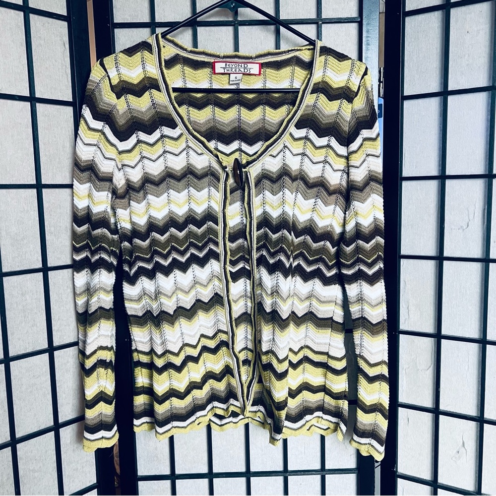 Beyond Threads green Y2K zig zag sweater sz S